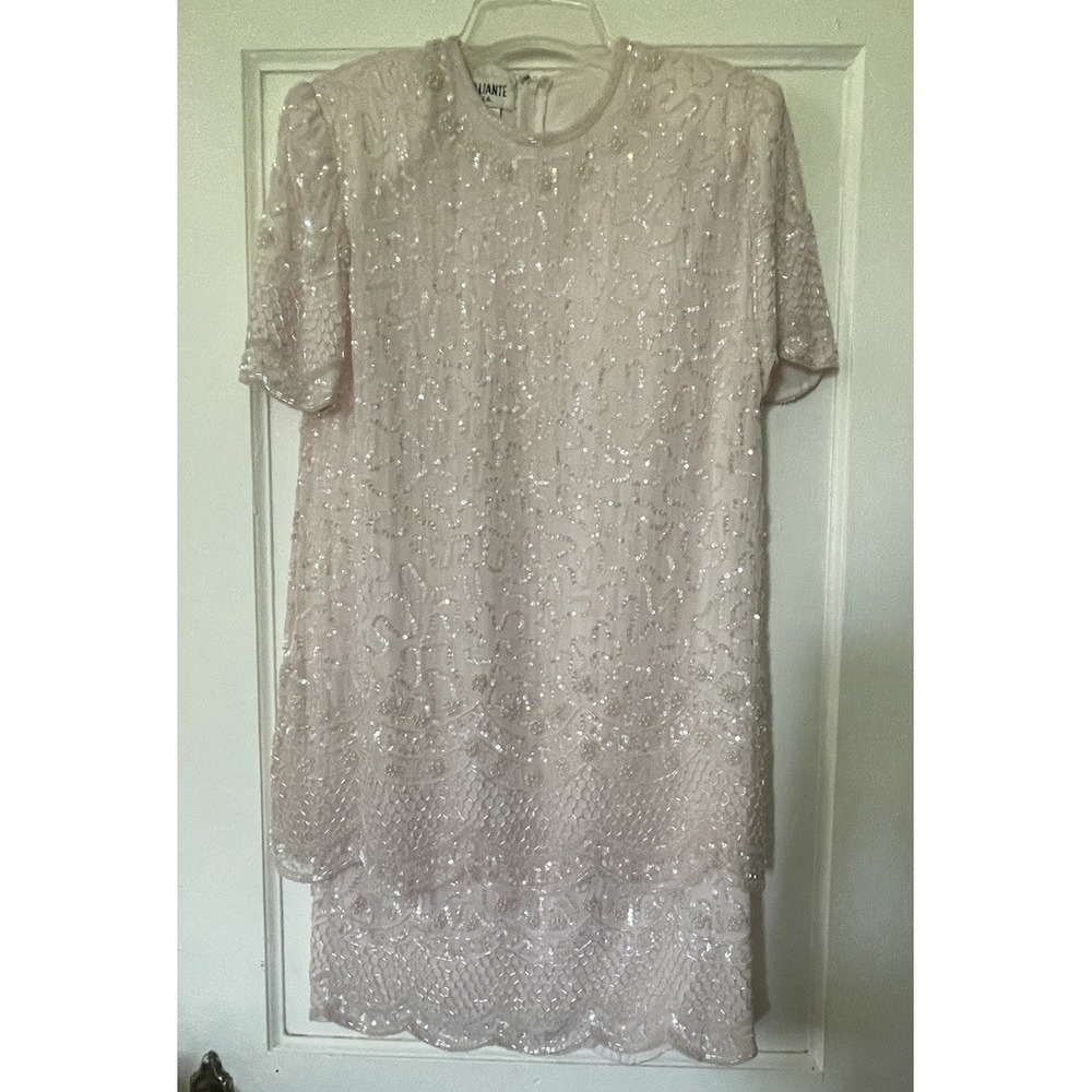 Brilliante by JA Vintage Pale Pink Sequined 100% Silk Evening Dress Size Small